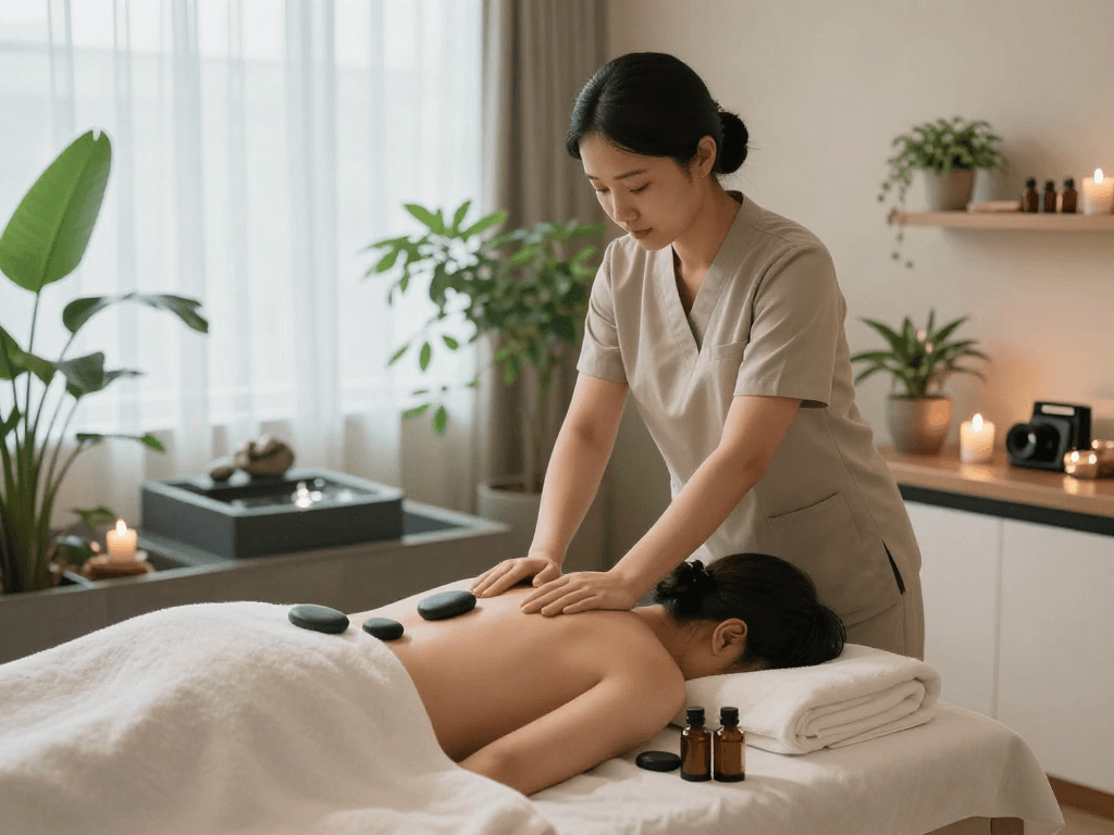 Relaxing 청라출장마사지 therapy session in a serene spa environment.