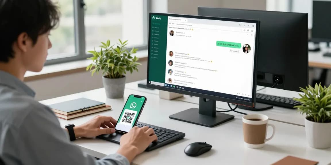 Using WhatsApp網頁版 on a modern desktop setup, highlighting communication convenience.
