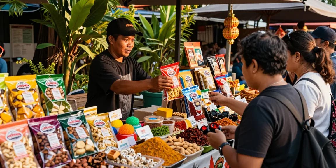 Discover vibrant Indonesian snacks and souvenirs at ROKOK88 market.