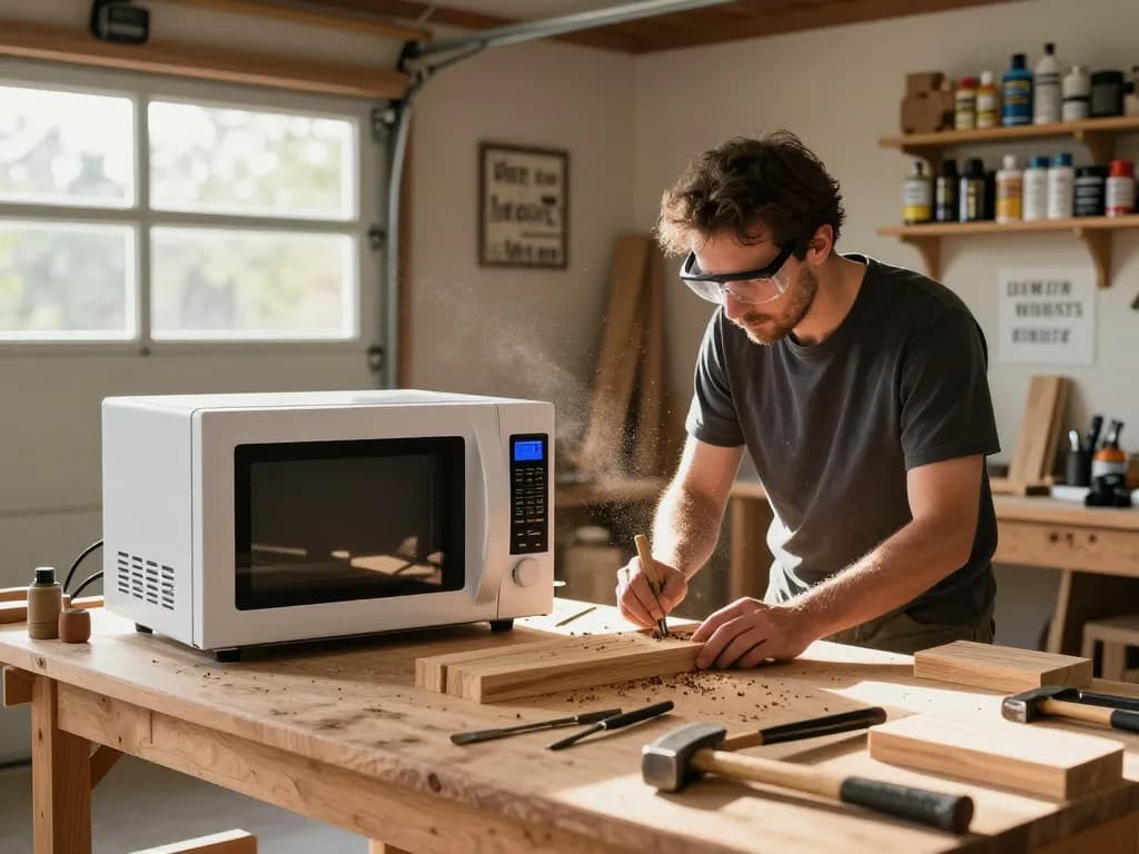 Utilizzo di un microonde antitarlo per un efficace controllo dei parassiti del tarlo in un'accogliente officina