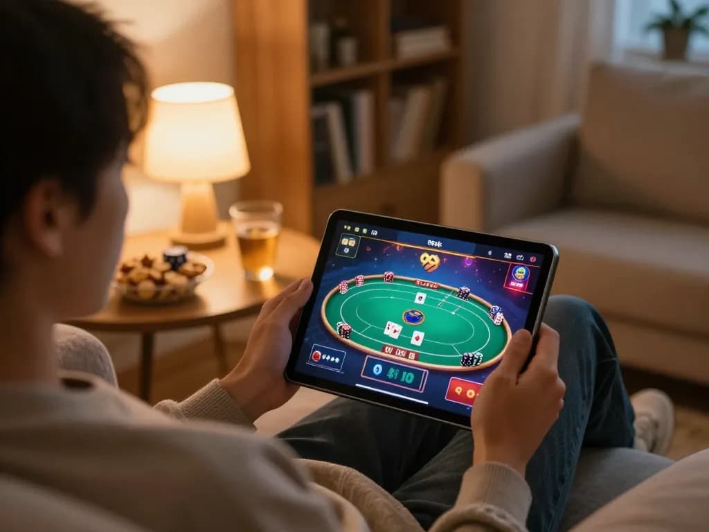 Player enjoying an engaging poker game on 99ok from their cozy home.