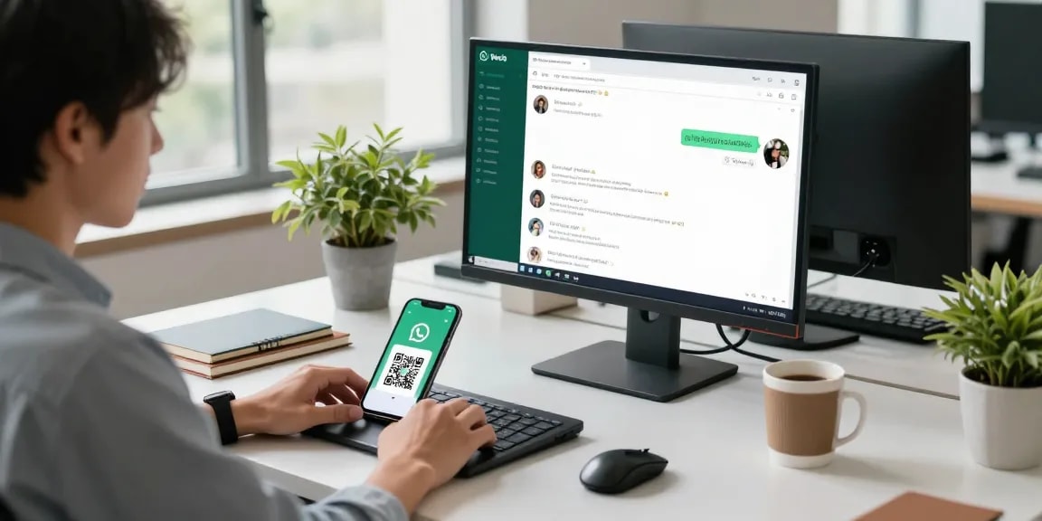 Using WhatsApp網頁版 on a modern desktop setup, highlighting communication convenience.