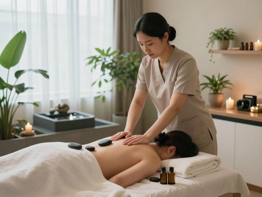 Relaxing 청라출장마사지 therapy session in a serene spa environment.