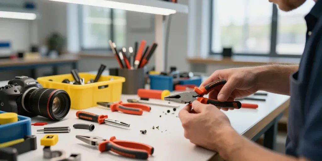 Utilizzo di pinze KNIPEX Italia da parte di un tecnico esperto in un moderno laboratorio