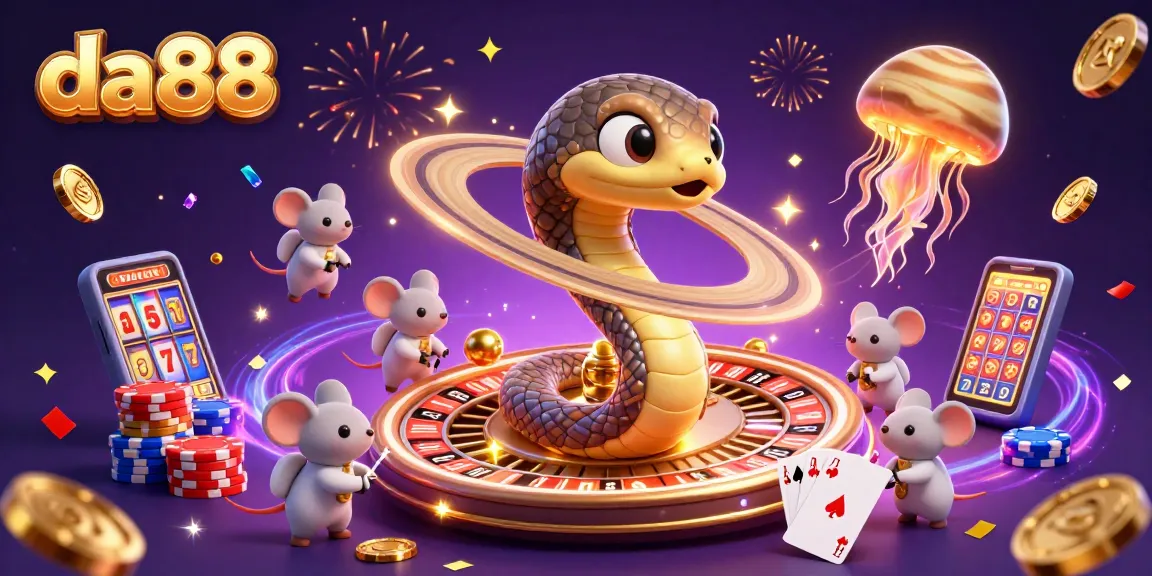 da88 delivers thrilling cosmic casino action with a snake roulette, astronaut mice betting, and golden jellyfish dealer.