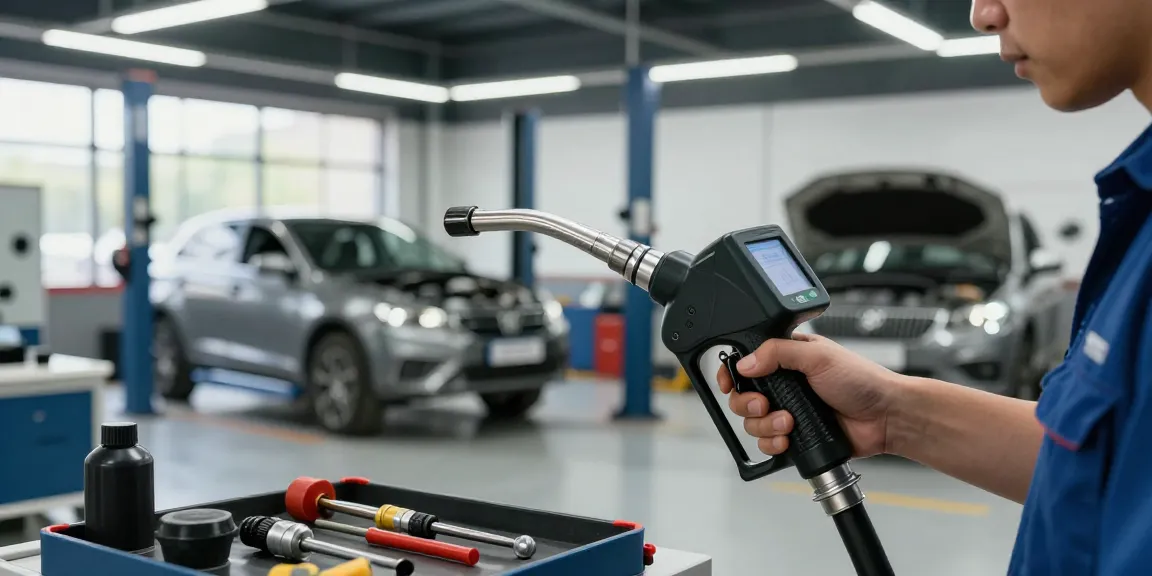 Pistola Digitale per olio in uso durante manutenzione auto professionale