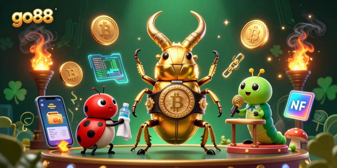 Go88 features an engaging 3D scene with a golden stag beetle champion, showcasing exciting gaming dynamics.