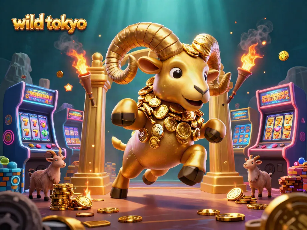 Engage in high-stakes action at wild tokyo with vibrant 3D slot machines and a charging golden ram.