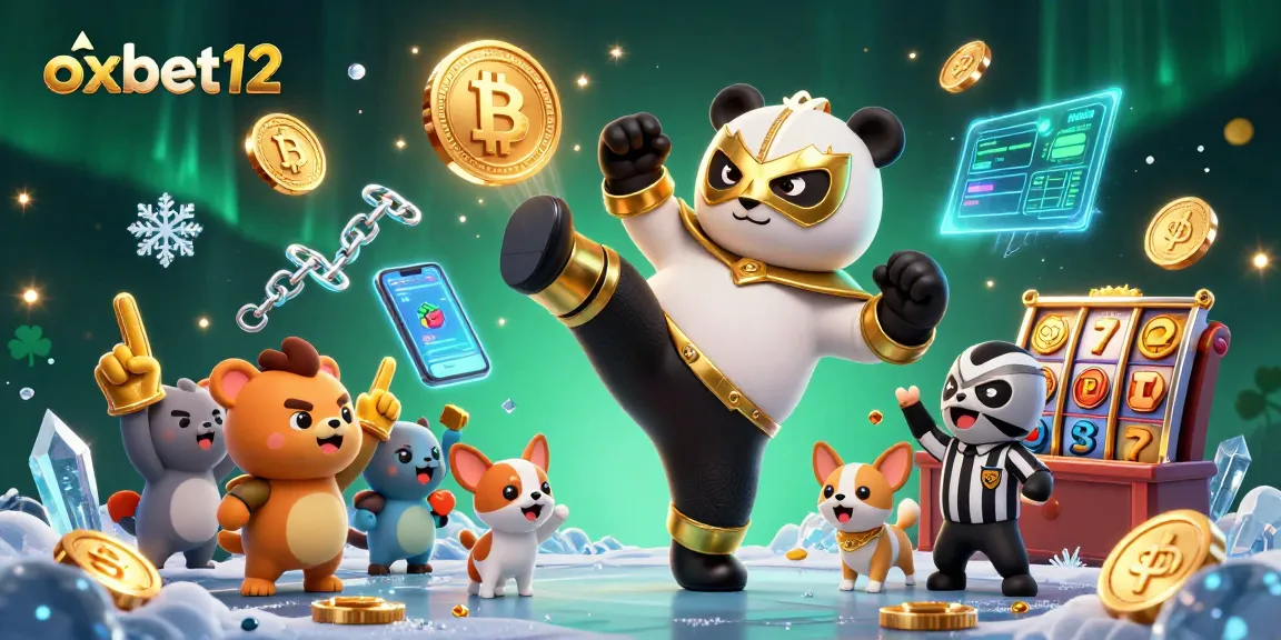 Experience the dynamic action at oxbet12 with a cartoon panda wrestler and blockchain elements