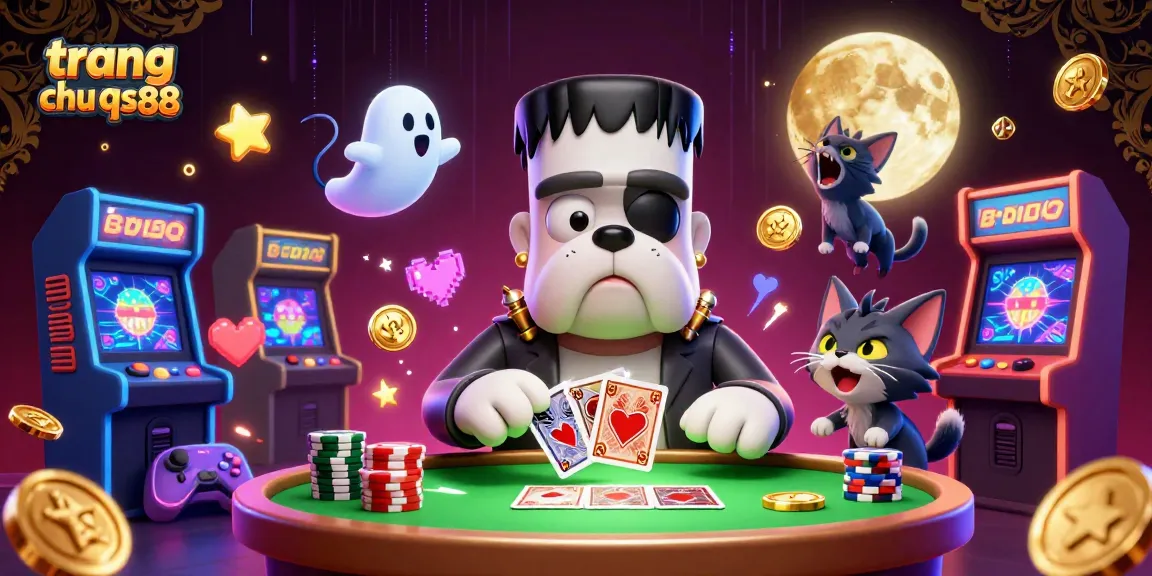 Experience excitement at trang chu qs88 with a lively 3D casino scene featuring a unique dog dealer.