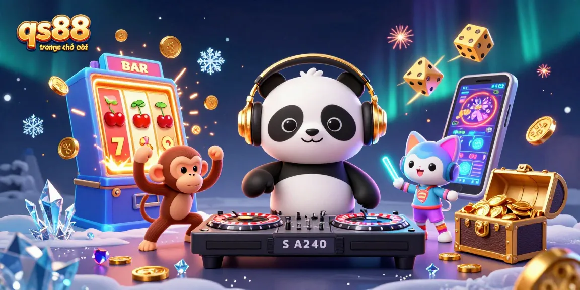 Experience the excitement of gaming at qs88 trang chủ chính thức with playful characters amidst colorful casino elements.