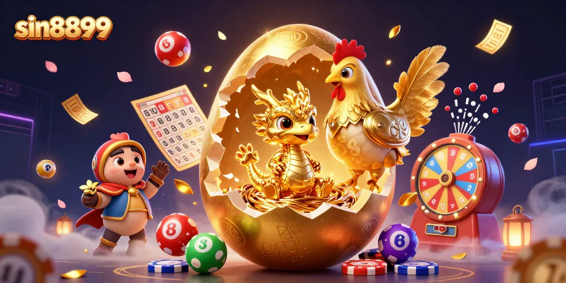 Experience thrilling wins at sin8899 with a vibrant 3D casino scene, featuring golden dragon and lively lottery elements.