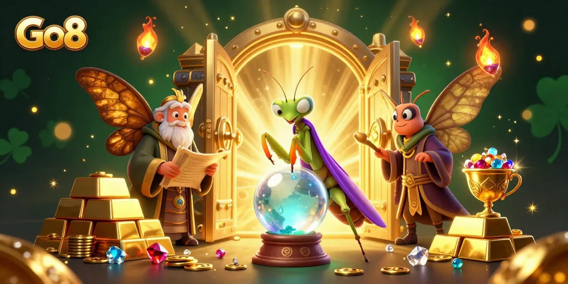 Experience rewards with Go8: a vibrant casino scene featuring mystical elements and treasure.