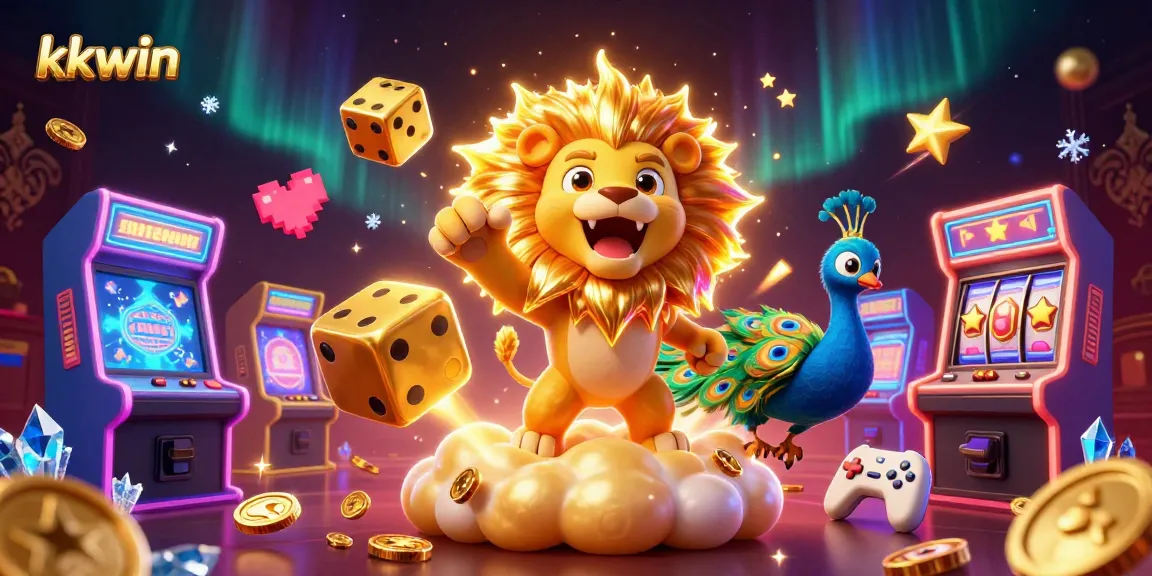 Experience thrilling casino excitement with kkwin's dynamic illustration showcasing games, vibrant colors, and action.